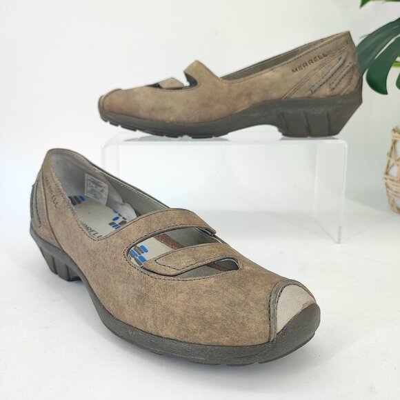 Merrell Women's Isabella Brindle Taupe Leather Loafers Size 7 - Picture 1 of 8